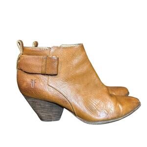 Frye Reina Cognac Brown Leather Ankle Booties Size 7.5 Western Cowgirl Boho Fall